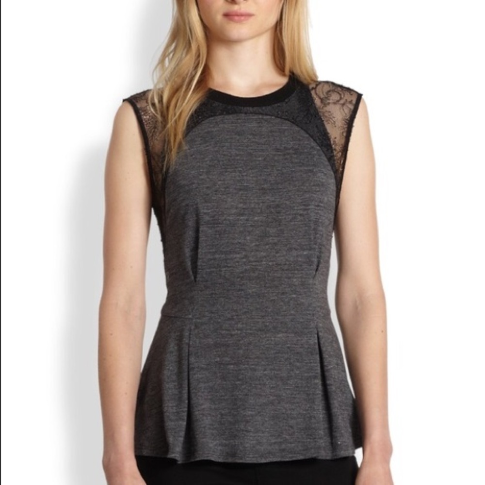 Rebecca Taylor Lace Block Tee Grey/Black XS